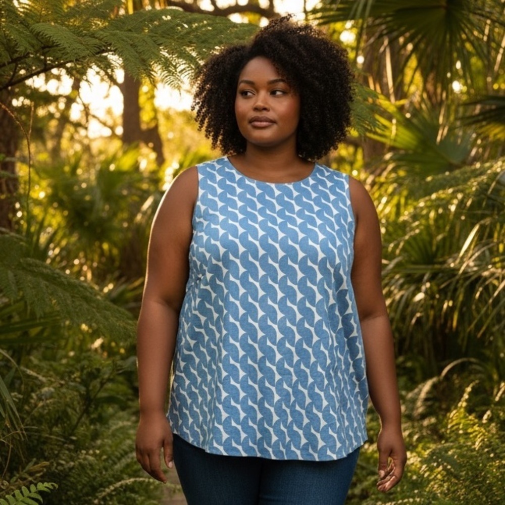 Joe Fresh NWOT 100% linen tunic, blue and white